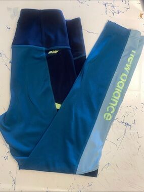 New Balance Blue Athletic Leggings with Neon Yellow Logo